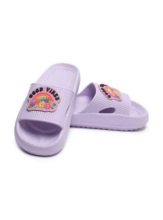 Quick Dry Pool Slide Sandals - "Good Vibes" - Light Purple: Small