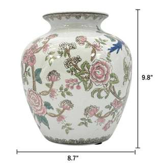 Multicolor Parrot Ceramic Chinoiserie Vase 10"