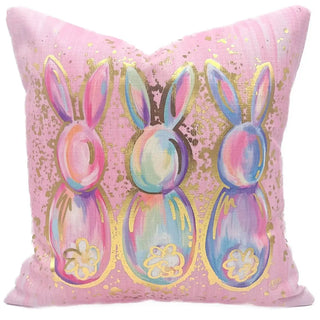 Gold Foil Pink Splatter Bunnies Pillow