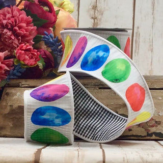 Dupion Watercolor Easter Eggs White Ribbon