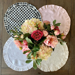 Round Ruffle Linen Placemat, Flax