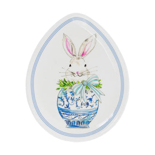8" Boxwood Bunny Ceramic Egg Plate Easter Rosanne Beck