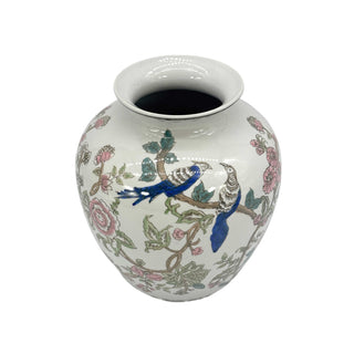 Multicolor Parrot Ceramic Chinoiserie Vase 10"