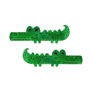 Glitter Green Gator Hair Clips