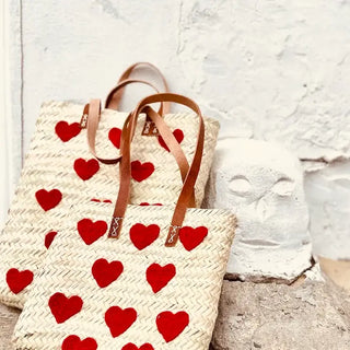 French Basket Handmde with Leather Handle, Straw Tote Bag