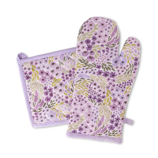 Lilac Floral Oven Mitt + Pot Holder Set