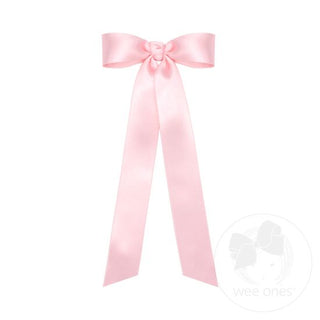 Mini French Satin Hair Bowtie with Knot Wrap and Streamer Tails