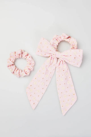 Ellie Eyelet Bow Scrunchie Pair