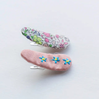 Embroidered Non-Slip Hair Clip (Pink and Flowers)