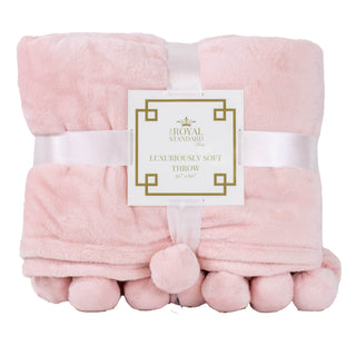 Cozy Pom Pom Throw Blanket- Light Pink