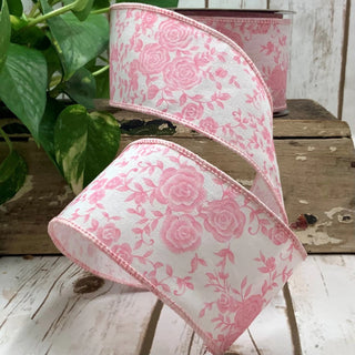 Linen Pink Roses White Ribbon
