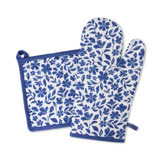 Porcelain Floral Oven Mitt + Pot Holder Set
