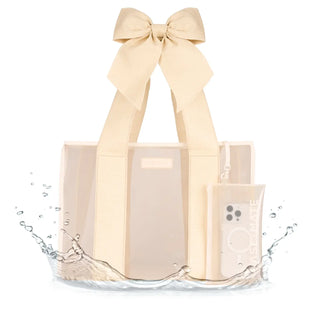 Bow Ecru Raffia Beach Tote with Phone Pouch