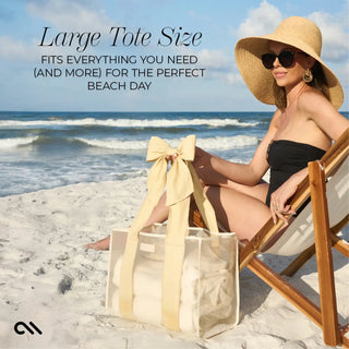 Bow Ecru Raffia Beach Tote with Phone Pouch