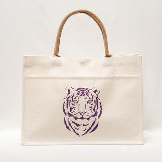 Easy Tiger Jute Pocket Tote White/Purple