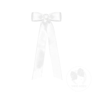 Mini French Satin Hair Bowtie with Knot Wrap and Streamer Tails