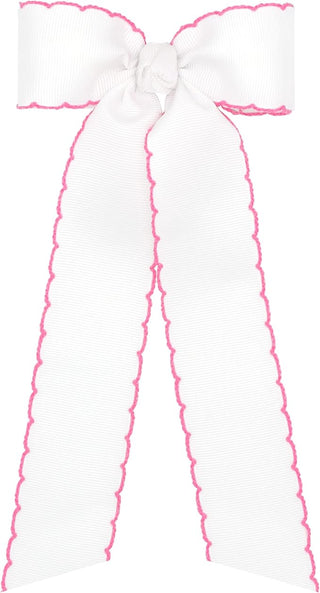 Medium Grosgrain Moonstitch Hair Bowtie with Knot Wrap and Streamer Tails