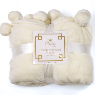 Cozy Pom Pom Throw Blanket- Soft White