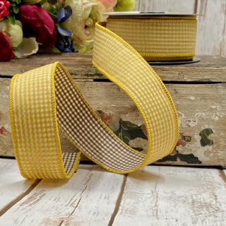 Poplin Gingham Yellow/Brown Ribbon